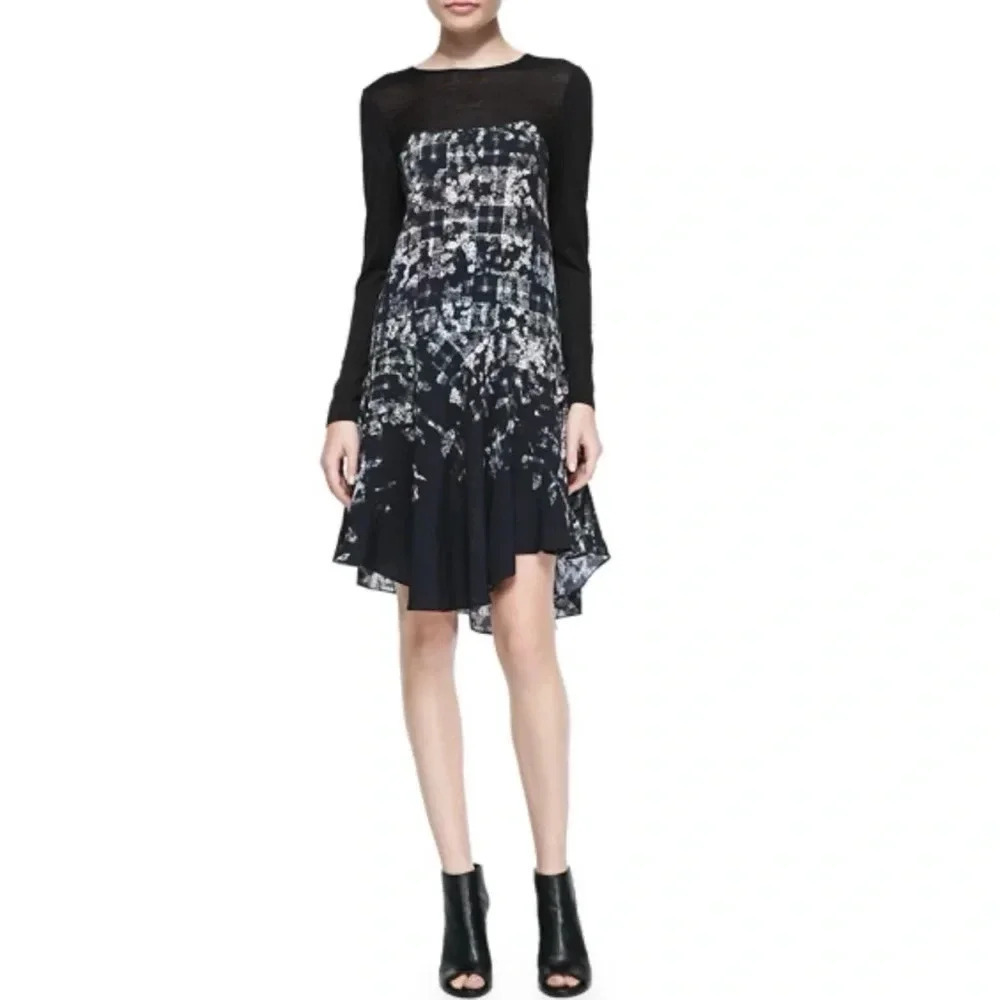 Tibi Floral Fields Silk/Wool Blend Long-Sleeve Ruffled Asymmetric Dress Size 6 - Picture 1 of 11